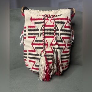 NEW Handmade Handwoven Bag in Red, Black & Cream